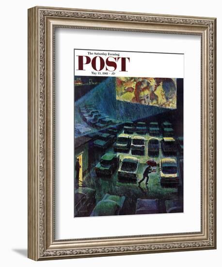 "Drive-In Movie in the Rain," Saturday Evening Post Cover, May 13, 1961-John Falter-Framed Giclee Print