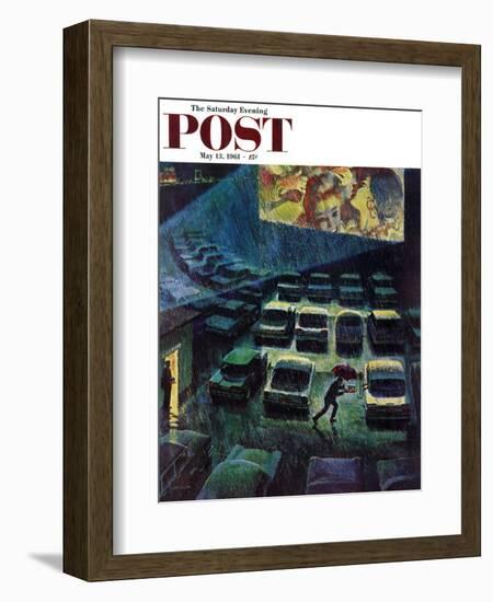 "Drive-In Movie in the Rain," Saturday Evening Post Cover, May 13, 1961-John Falter-Framed Giclee Print