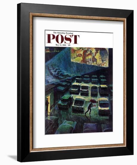 "Drive-In Movie in the Rain," Saturday Evening Post Cover, May 13, 1961-John Falter-Framed Giclee Print