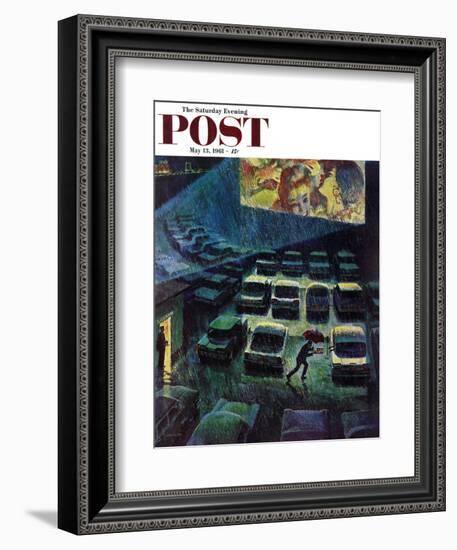 "Drive-In Movie in the Rain," Saturday Evening Post Cover, May 13, 1961-John Falter-Framed Giclee Print