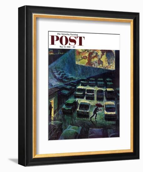 "Drive-In Movie in the Rain," Saturday Evening Post Cover, May 13, 1961-John Falter-Framed Giclee Print