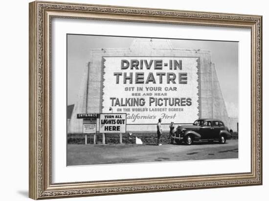 Drive-In Theatre, Los Angeles, California-null-Framed Art Print