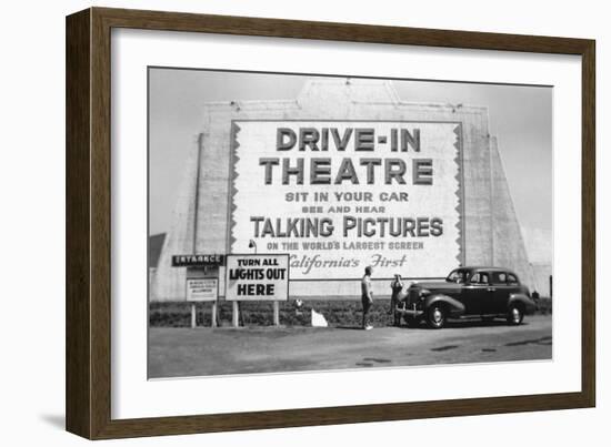 Drive-In Theatre, Los Angeles, California-null-Framed Art Print