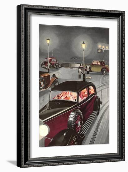 Driving in London Fog-null-Framed Art Print