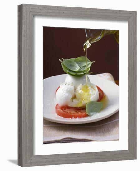 Drizzling Insalata Caprese with Olive Oil-null-Framed Photographic Print