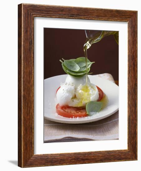 Drizzling Insalata Caprese with Olive Oil-null-Framed Photographic Print