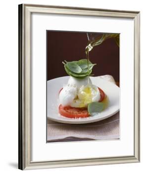 Drizzling Insalata Caprese with Olive Oil-null-Framed Photographic Print