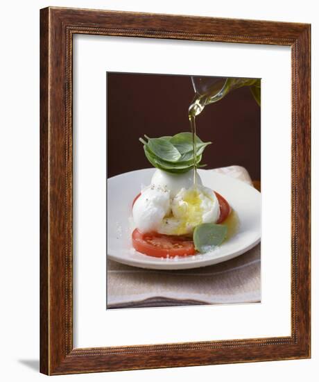 Drizzling Insalata Caprese with Olive Oil-null-Framed Photographic Print