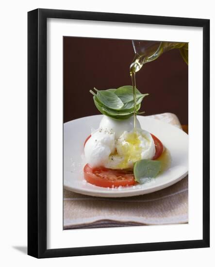 Drizzling Insalata Caprese with Olive Oil-null-Framed Photographic Print