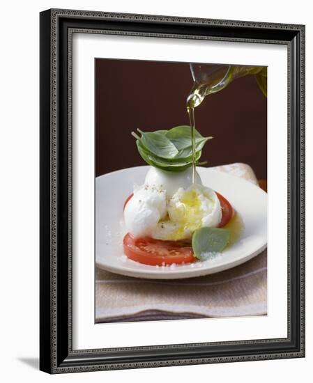 Drizzling Insalata Caprese with Olive Oil-null-Framed Photographic Print