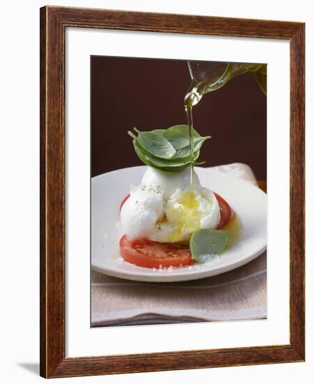 Drizzling Insalata Caprese with Olive Oil-null-Framed Photographic Print