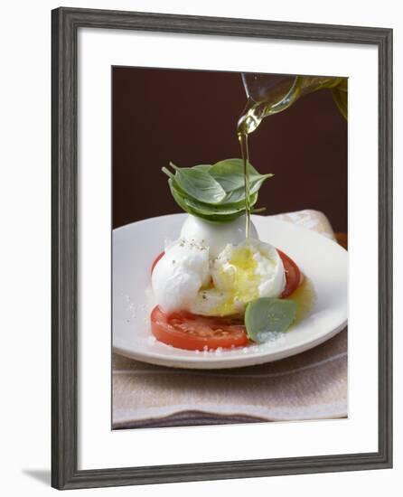 Drizzling Insalata Caprese with Olive Oil-null-Framed Photographic Print