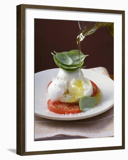 Drizzling Insalata Caprese with Olive Oil-null-Framed Photographic Print