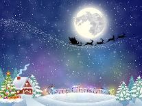 Meryy Christmas and Happy New Year Vintage Greeting Card on Winter Village. Santa Claus with Deers-DRogatnev-Art Print