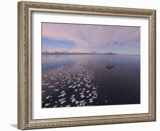 Drone Image of Navy Ship Patrolling near Sea Ice in Greenland-Daniel Carlson-Framed Photographic Print