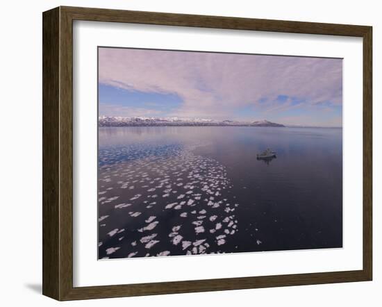 Drone Image of Navy Ship Patrolling near Sea Ice in Greenland-Daniel Carlson-Framed Photographic Print