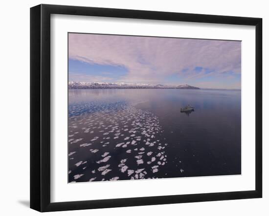 Drone Image of Navy Ship Patrolling near Sea Ice in Greenland-Daniel Carlson-Framed Photographic Print