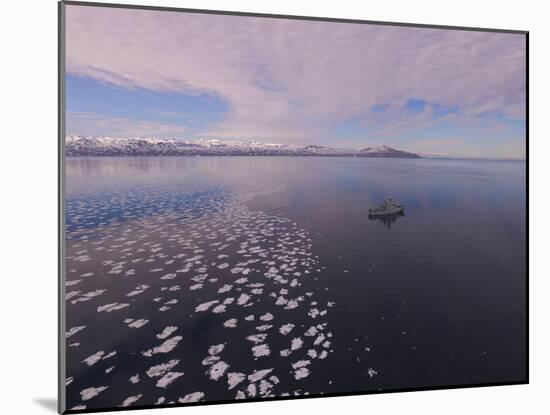 Drone Image of Navy Ship Patrolling near Sea Ice in Greenland-Daniel Carlson-Mounted Photographic Print