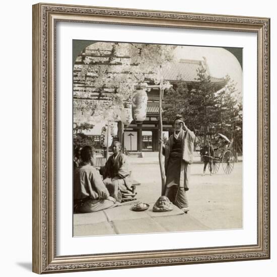 Drooping Clusters of Wisteria over a Tea House Porch, Kyoto, Japan, 1904-Underwood & Underwood-Framed Photographic Print