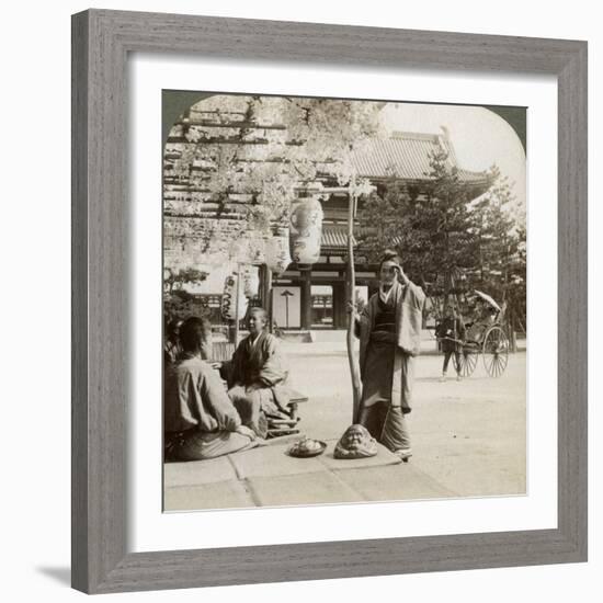 Drooping Clusters of Wisteria over a Tea House Porch, Kyoto, Japan, 1904-Underwood & Underwood-Framed Photographic Print