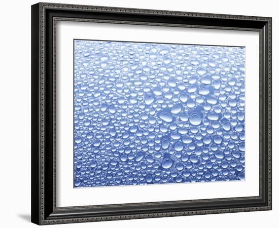 Drops of Water on Sheet of Glass with Blue Background-Marc O^ Finley-Framed Photographic Print