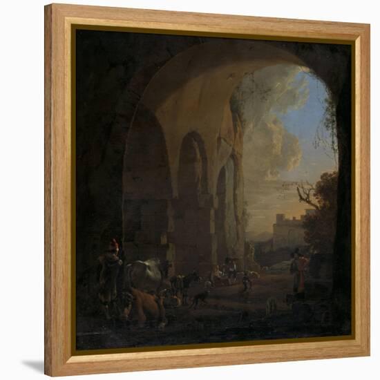 Drovers with Cattle under an Arch of the Colosseum in Rome-Jan Asselijn-Framed Stretched Canvas