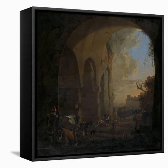 Drovers with Cattle under an Arch of the Colosseum in Rome-Jan Asselijn-Framed Stretched Canvas