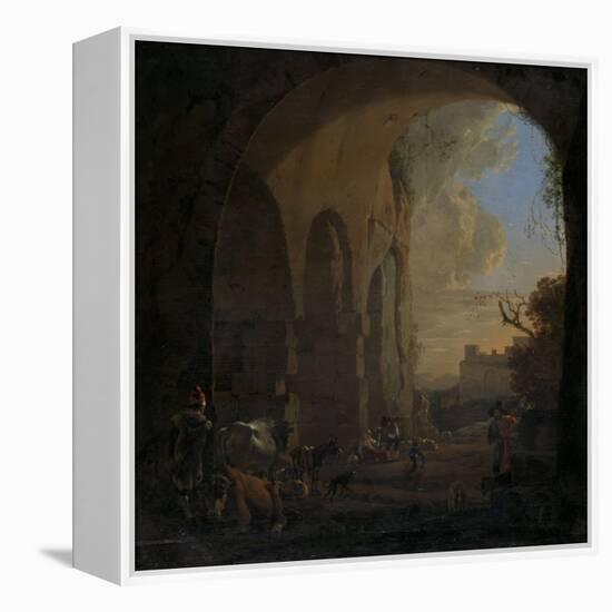 Drovers with Cattle under an Arch of the Colosseum in Rome-Jan Asselijn-Framed Stretched Canvas