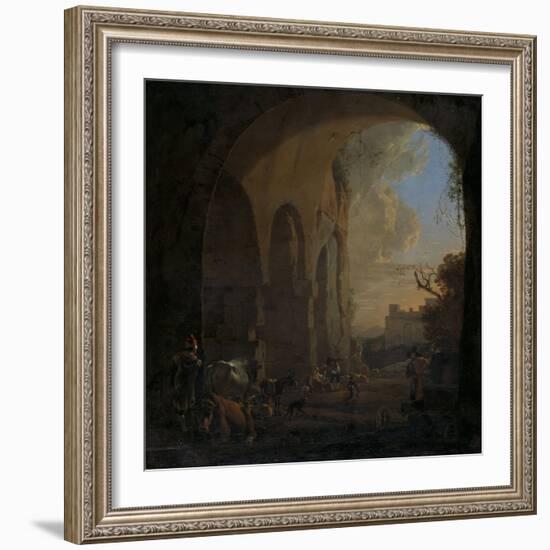 Drovers with Cattle under an Arch of the Colosseum in Rome-Jan Asselijn-Framed Art Print