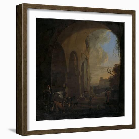 Drovers with Cattle under an Arch of the Colosseum in Rome-Jan Asselijn-Framed Art Print