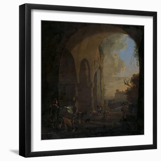 Drovers with Cattle under an Arch of the Colosseum in Rome-Jan Asselijn-Framed Art Print