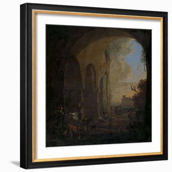 Drovers with Cattle under an Arch of the Colosseum in Rome-Jan Asselijn-Framed Art Print