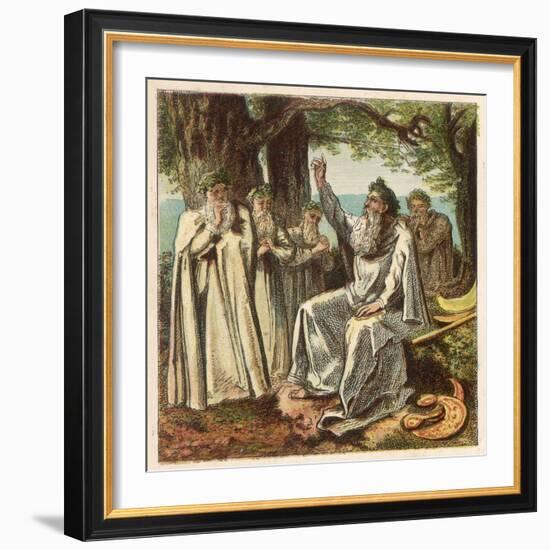 Druid Priests of Ancient Britain in Contemplative Mood in a Forest-Joseph Kronheim-Framed Art Print