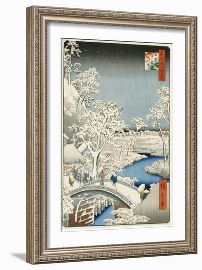 Drum Bridge and 'setting Sun' Hill, Meguro-Ando Hiroshige-Framed Giclee Print