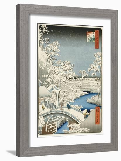 Drum Bridge and 'setting Sun' Hill, Meguro-Ando Hiroshige-Framed Giclee Print