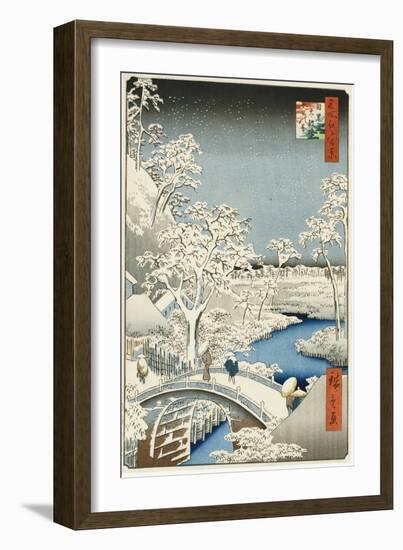 Drum Bridge and 'setting Sun' Hill, Meguro-Ando Hiroshige-Framed Giclee Print