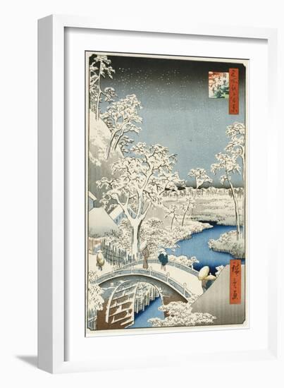 Drum Bridge and 'setting Sun' Hill, Meguro-Ando Hiroshige-Framed Giclee Print