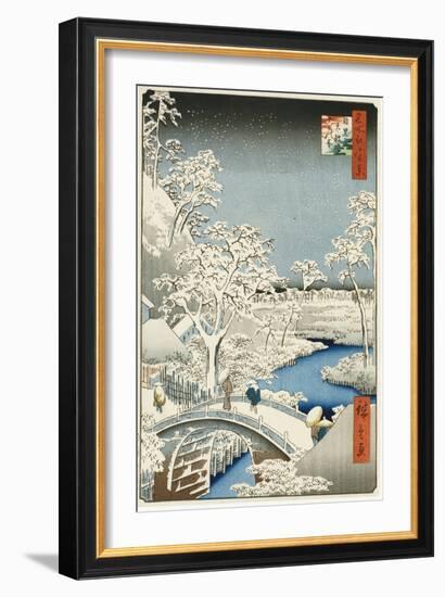 Drum Bridge and 'setting Sun' Hill, Meguro-Ando Hiroshige-Framed Giclee Print