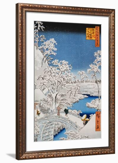 Drum Bridge at Meguro, from the Series "100 Views of Edo"-Ando Hiroshige-Framed Art Print