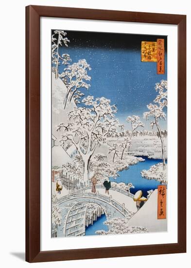 Drum Bridge at Meguro, from the Series "100 Views of Edo"-Ando Hiroshige-Framed Art Print