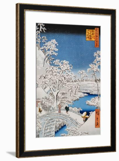 Drum Bridge at Meguro, from the Series "100 Views of Edo"-Ando Hiroshige-Framed Art Print