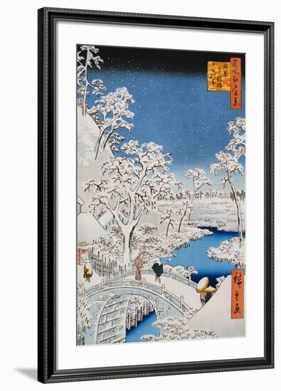 Drum Bridge at Meguro, from the Series "100 Views of Edo"-Ando Hiroshige-Framed Art Print