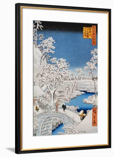 Drum Bridge at Meguro, from the Series "100 Views of Edo"-Ando Hiroshige-Framed Art Print