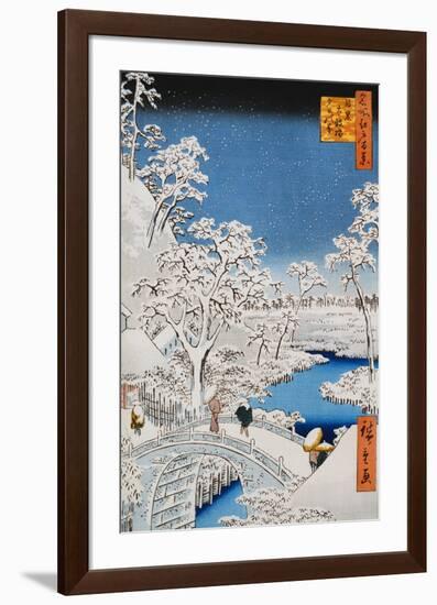 Drum Bridge at Meguro, from the Series "100 Views of Edo"-Ando Hiroshige-Framed Art Print