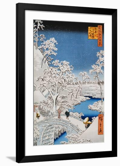 Drum Bridge at Meguro, from the Series "100 Views of Edo"-Ando Hiroshige-Framed Art Print