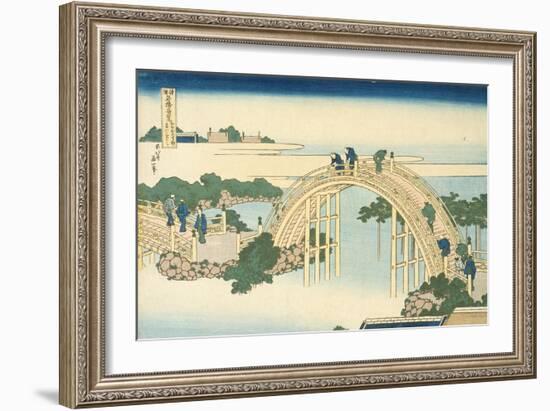 Drum Bridge of Kameido Tenjin Shrine, Series Wondrous Views of Famous Bridges, 19th century-Katsushika Hokusai-Framed Giclee Print