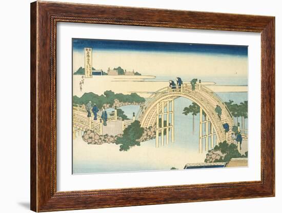 Drum Bridge of Kameido Tenjin Shrine, Series Wondrous Views of Famous Bridges, 19th century-Katsushika Hokusai-Framed Giclee Print