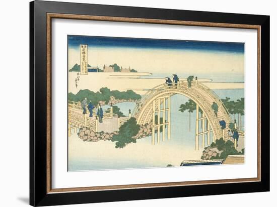 Drum Bridge of Kameido Tenjin Shrine, Series Wondrous Views of Famous Bridges, 19th century-Katsushika Hokusai-Framed Giclee Print