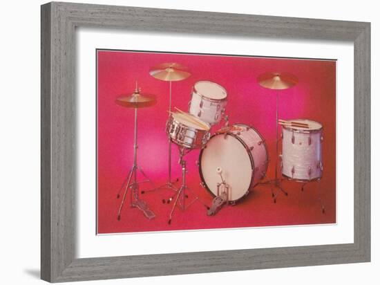 Drum Set with Pink Background-null-Framed Art Print