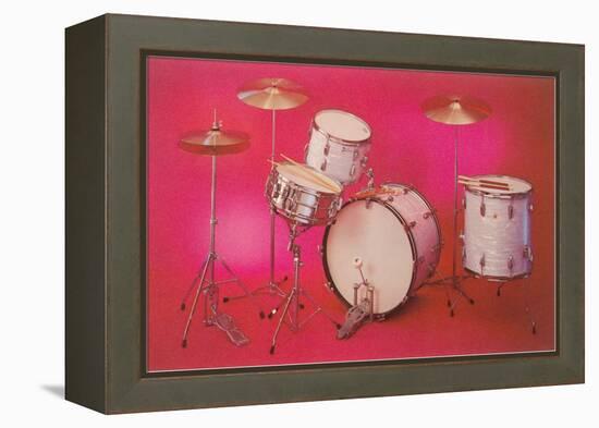 Drum Set with Pink Background-null-Framed Stretched Canvas